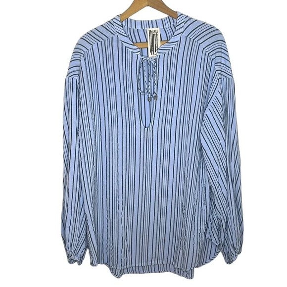 FREE PEOPLE Rhythm Of The Night Striped Rayon Tunic Peasant Blouse - Picture 3 of 9
